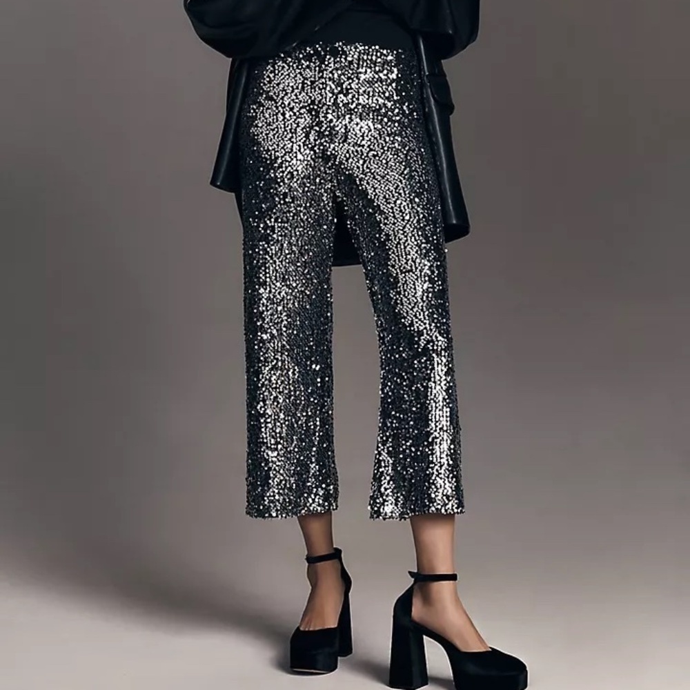 NWT Maeve Anthropologie Colette Cropped Wide Leg Sequin Pants Size 28 $198 - Picture 7 of 7